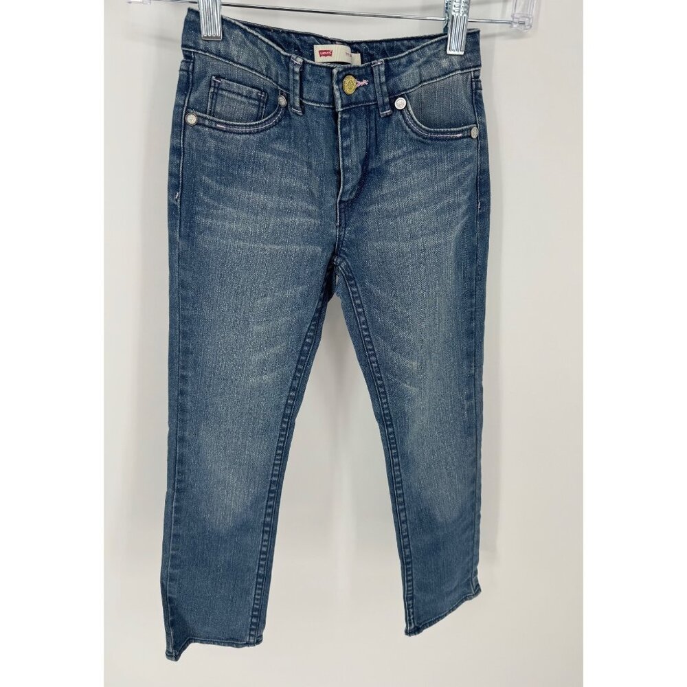 Levis Kids Blue Denim Jeans With Glitter Denim and Button Accents